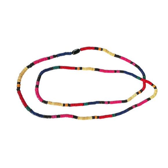 VINTAGE Long African Hand-Made Wood Beaded Necklace - Picture 6 of 7